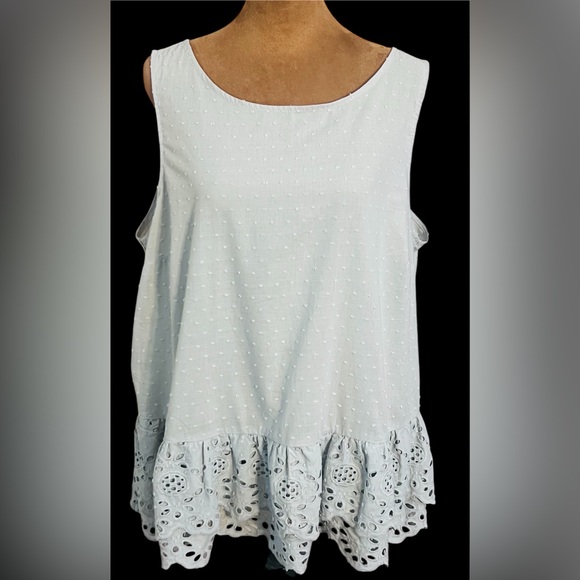 Adyson Parker Tops - Adyson Parker Blue Mist Eyelet Hem Blouse